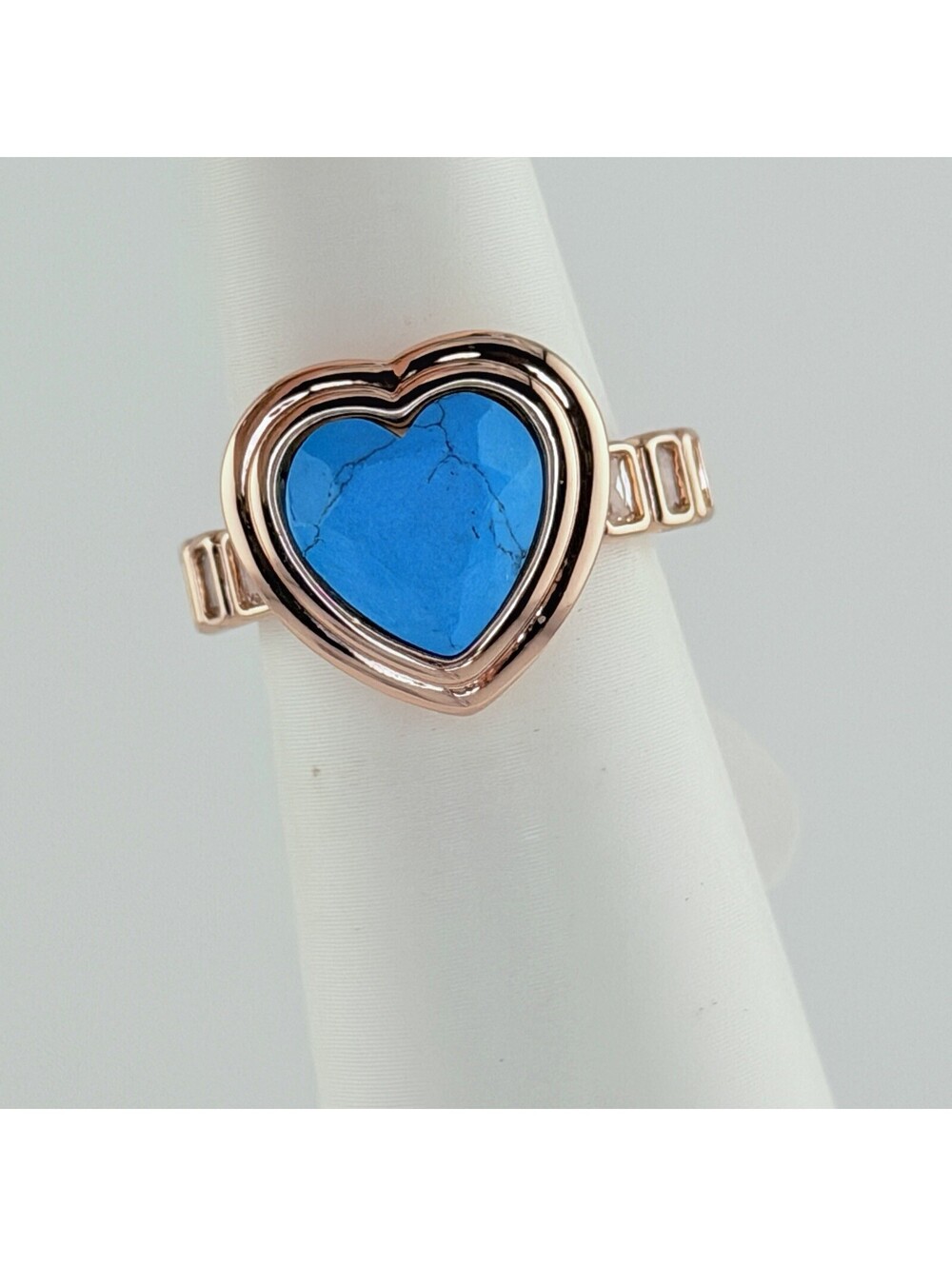 Bomb Party Bezel Ring Sz 6 "Slow Burn, Soft Shine" HEART Turquoise on Rose Gold